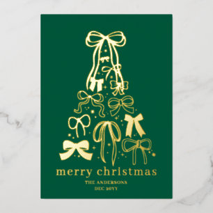 Modern Green Christmas Photo Gold Foil Card