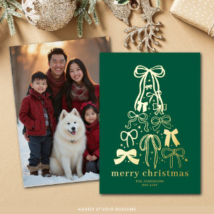 Modern Green Christmas Photo Gold Foil Card