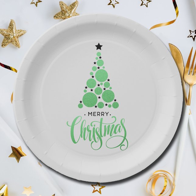 Modern Green Christmas Tree Holiday Paper Plate (Modern Green Christmas Tree Holiday Paper Plates)