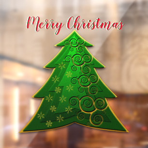 Modern Green Christmas Tree Window Cling