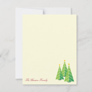 Modern green Christmas trees cream thank you note Card