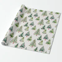 Sage Green Merry Christmas White Christmas Tree Wrapping Paper