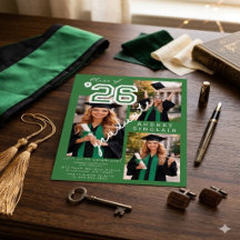 Modern Green Class of 2026 3-Photo Graduation