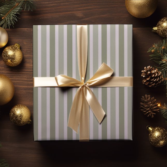 Modern Green Classic Stripes Christmas Wrapping Paper (Creator Uploaded)