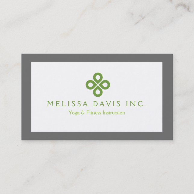 MODERN GREEN CLOVER LOGO on WHITE with GRAY BORDER Business Card (Front)