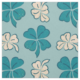 Modern Green Clover Shamrock Drawing Pattern Fabric