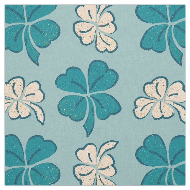 Modern Green Clover Shamrock Drawing Pattern Fabric (Swatch)
