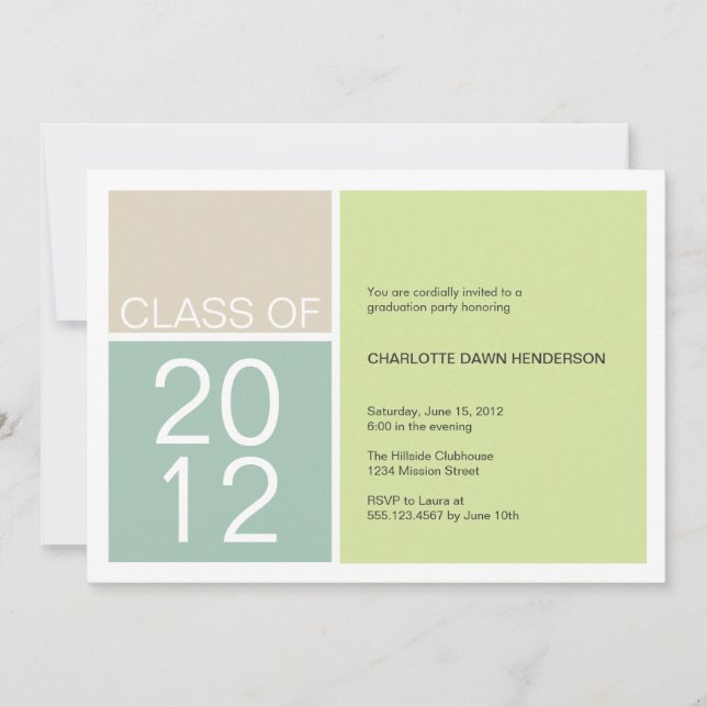 Modern green colour block class graduation invite (Front)