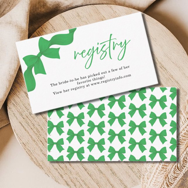 Modern Green Coquette Bow Registry Enclosure Card (Creator Uploaded)