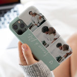 Modern green couple names 3 photos collage grid Case-Mate iPhone case<br><div class="desc">Modern sage green heart couples names 4 photos collage grid,  perfect gift for a couple or best friends.</div>