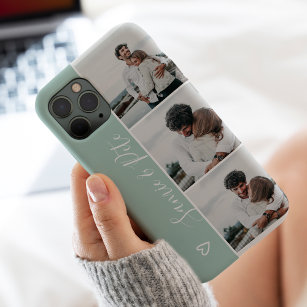 Modern green couple names 3 photos collage grid Case-Mate iPhone case