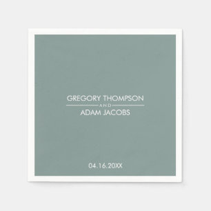 Modern Green Couples Names & Date Wedding Napkin