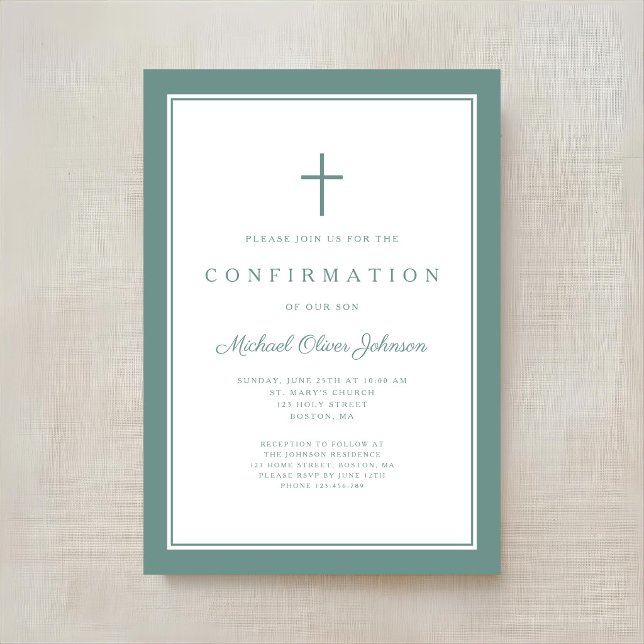 Modern Green Cross Boy Confirmation Invitation (Modern Green Cross Boy Confirmation Invitation)