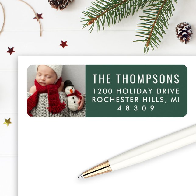 Modern Green Custom Christmas Photo Address (Creator Uploaded)