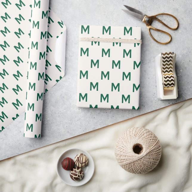 Modern Green custom monogram pattern elegant Wrapping Paper (Crafts)