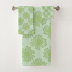 Modern Green Daisies Ditsy Floral Pattern Elegant  Bath Towel Set