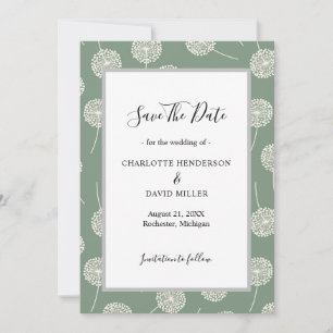 Modern Green Dandelion Save the Date