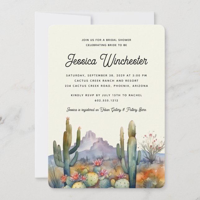 Modern Green Desert Cactus Bridal Shower  Inv Invitation (Front)