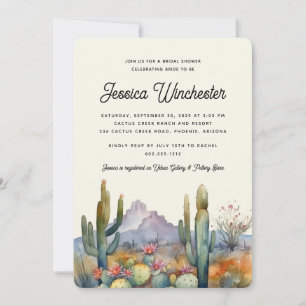 Modern Green Desert Cactus Bridal Shower  Inv Invitation