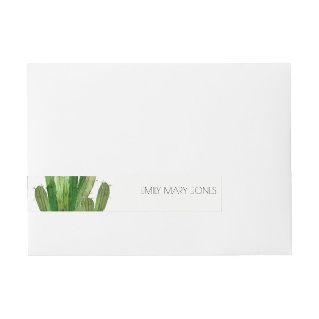 MODERN GREEN DESERT CACTUS FOLIAGE WATERCOLOR WRAPAROUND ADDRESS LABEL (Front)