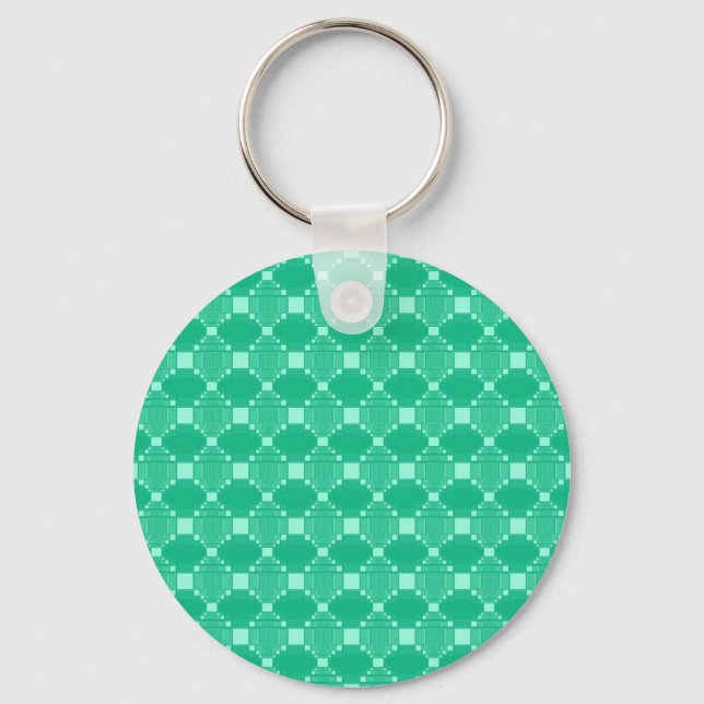Modern Green Diamond And Squares Pattern Key Ring (Front)