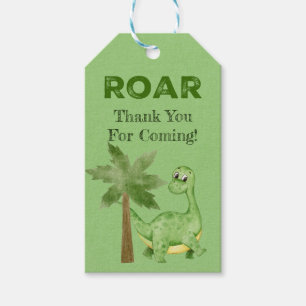 Modern Green Dinosaur Boy Birthday Thank You Gift Tags