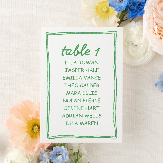 Modern Green Doodle Wedding Seating Chart Card (Creator Uploaded)