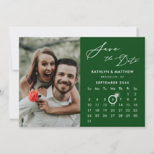 Modern Green Elegant Script Custom Calendar Photo Save The Date