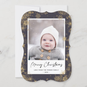 Modern Green Elegant Script Snowflakes Bokeh Holiday Card