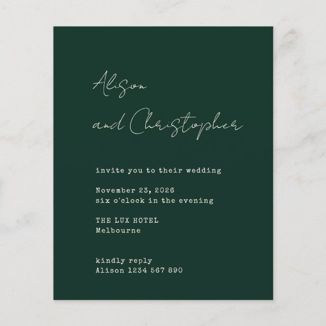 Modern Green Elegant Script Wedding Invitation (Front)