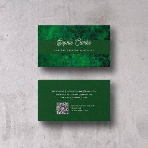 Modern Green   Elegant Script with QR Code Business Card