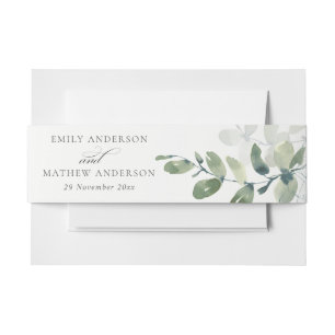 MODERN GREEN EUCALYPTUS FOLIAGE WATERCOLOR WEDDING INVITATION BELLY BAND