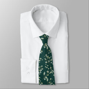 Modern Green Eucalyptus Leaf Pattern Tie