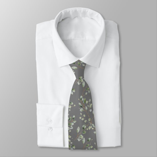 Modern Green Eucalyptus Leaf Pattern  Tie (Tied)