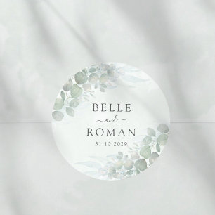 Modern Green Eucalyptus Watercolor Wedding Classic Round Sticker