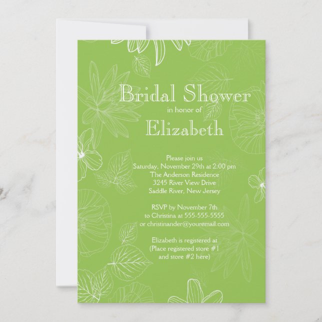 Modern Green Fall Leaves flowers Bridal Shower Invitation (Front)