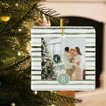 Modern Green | Family Photo | Initial  Ceramic Ornament<br><div class="desc">Modern Green | Family Photo | Initial</div>