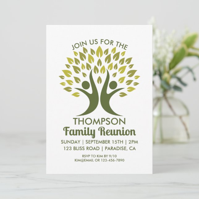 Modern Green Family Reunion Family Tree  Invitation (Standing Front)