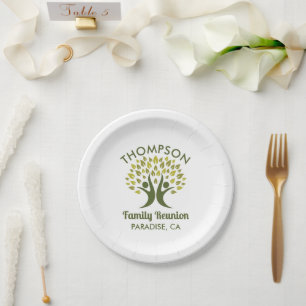 Modern Green Family Reunion Family Tree Paper Plate