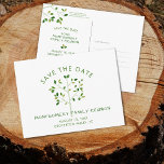 Modern Green Family Reunion Tree SAVE THE DATE Invitation Postcard<br><div class="desc">Easily send SAVE THE DATE information for your family reunion with these postcards designed with a modern, minimalist family tree design in shades of green. All text is editable. Coordinating reunion party supplies and novelty items are also available. ASSISTANCE: For help with design modification or personalisation, colour change, resizing or...</div>