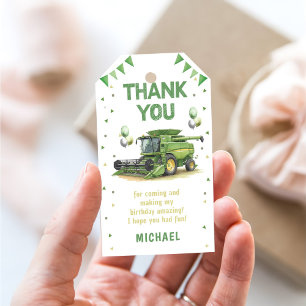 Modern Green Farm Tractor 1st Birthday  Gift Tags