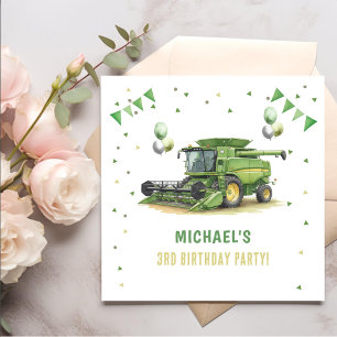 Modern Green Farm Tractor 3rd Birthday Napkin