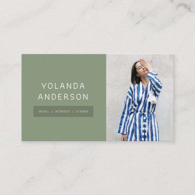 Modern green fashion stylist actor model photo business card (Front)