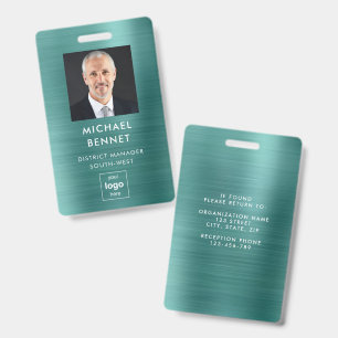 Modern Green Faux Metallic Corporate Photo ID Badge