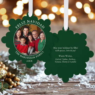 Modern Green Feliz Navidad Photo Tree Decoration Card
