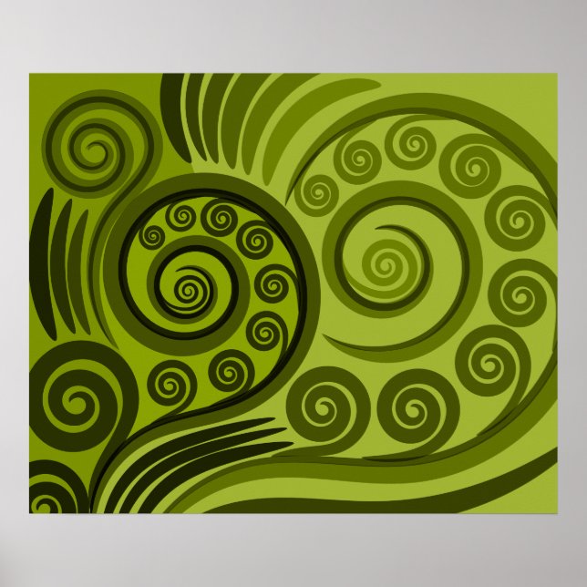 Modern Green Fern-Frond Curls  Poster (Front)