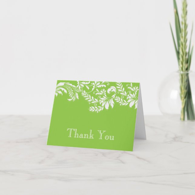 Modern Green Floral Leaf Flourish Thank You Note Card (Front)