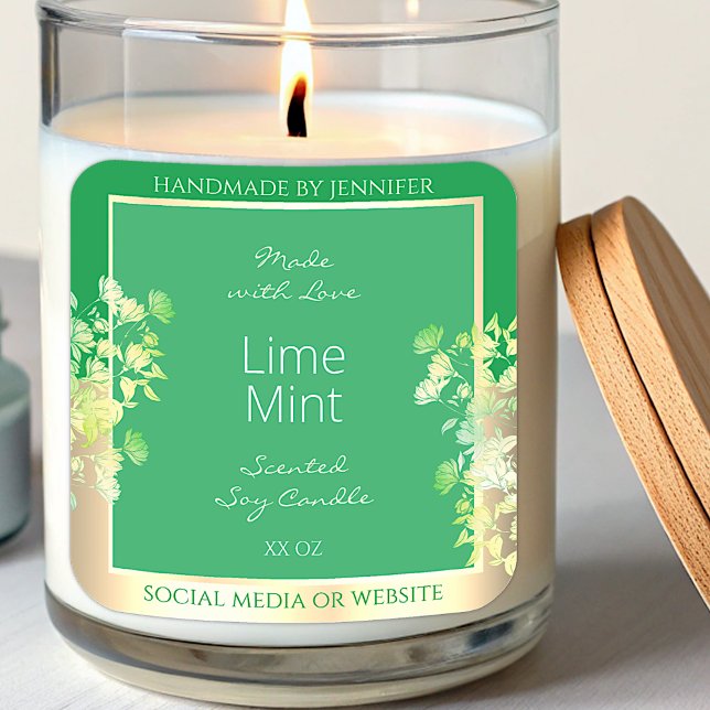 Modern Green Floral Product Packaging Labels Gold (Creator Uploaded)