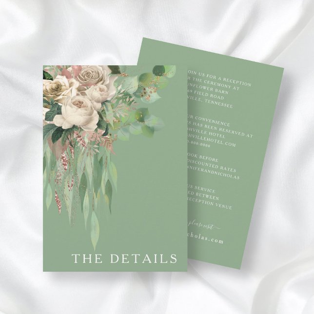 Modern Green Floral Roses Wedding Enclosure Card (Creator Uploaded)