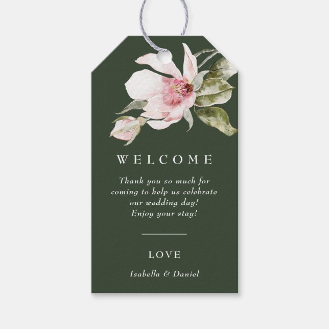 Modern Green Floral Wedding Welcome Bag Tag (Front)
